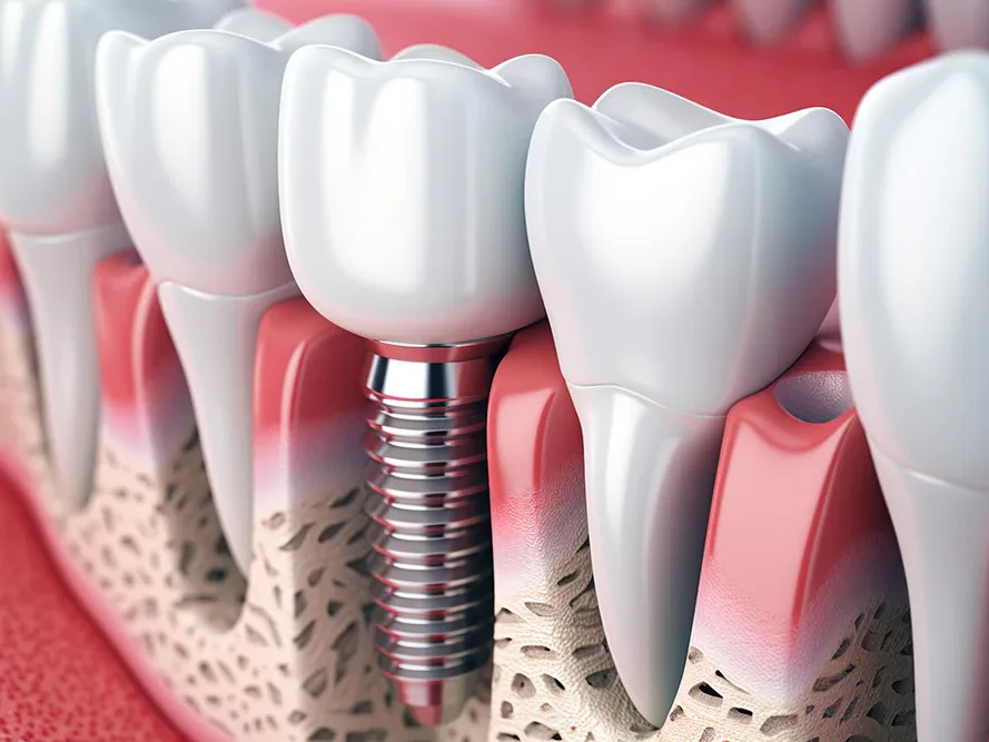 Exemplificare amplasare implant dentar cu coroana dentara