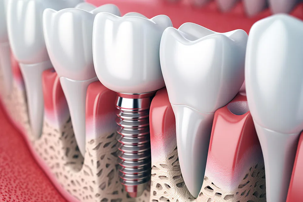 Exemplificare amplasare implant dentar cu coroana dentara